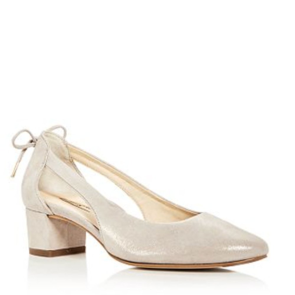 PAUL GREEN Women's Paulina Nubuck Leather d'Orsay Block Heel Pumps Silver Size 1